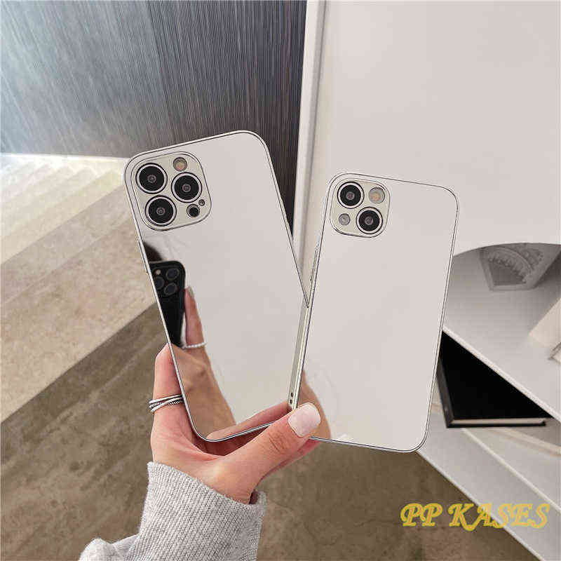 

Luxury Gold Plated Electroplated Phone Case For iPhone 13 12 Pro Max 11Pro 12mini X Xsmax XR SE20 8 7Plus Mirror Flip Coque Etui Y211229, Ring silver