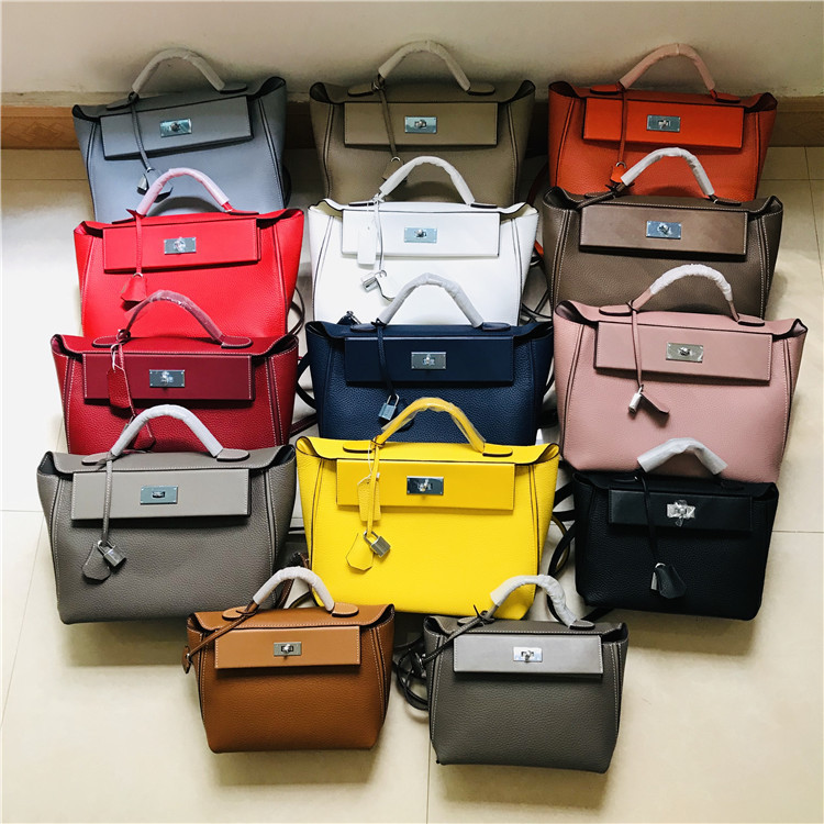 

new 24 / 24 cowhide women's bag litchi calf one shoulder hand leisure capacity catfish Purses Luxury Outlet, Black trumpet