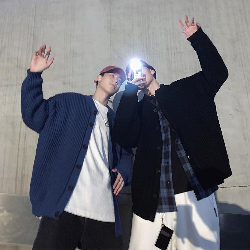 

Men's Sweaters Autumn Sweater Knitted Cardigan Jacket 2021 Loose Trend Long-sleeved High-end Lazy Style, White;black