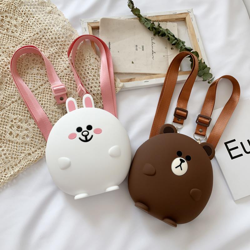 

School Bags Fashion Backpack Women Shoulder Large Capacity Kids Silicone Cartoon Bag Ladies Travel Shoulders Package, Brown