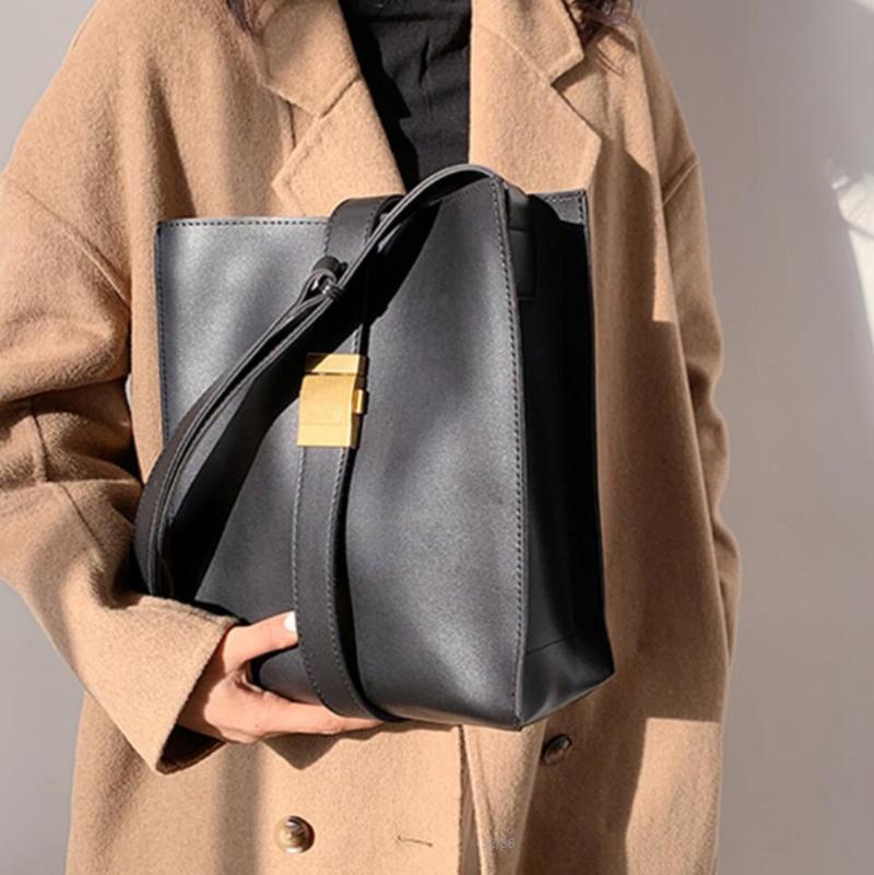 

Vintage Fashion Female Tote bucket Bag 2021 New Quality PU Leather Women's Designer Handbag High capacity Shoulder Messenger Bag, Black