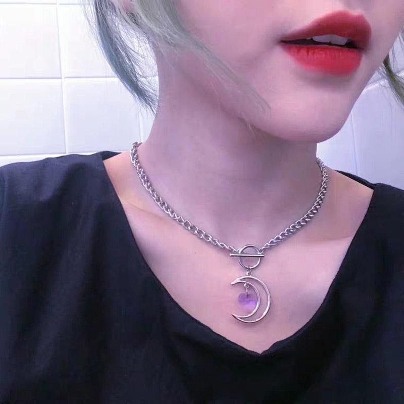 

Pendant Necklaces Harajuku Anime Hollow Moon Love Zircon Collar OT One Word Buckle For Women Choker Jewelry Accessories Gift