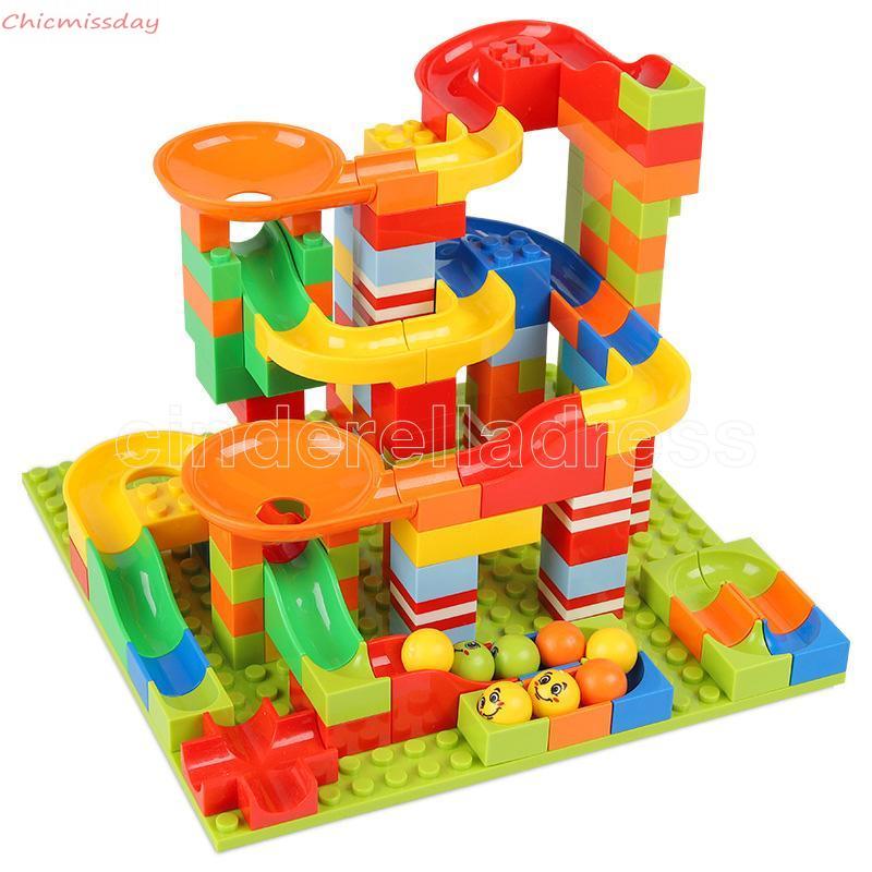 

Big Size Construction Block Marble Race Run Compatible Duploed Building Block Funnel Slide Assembly DIY Bricks Toys For Children TY0001