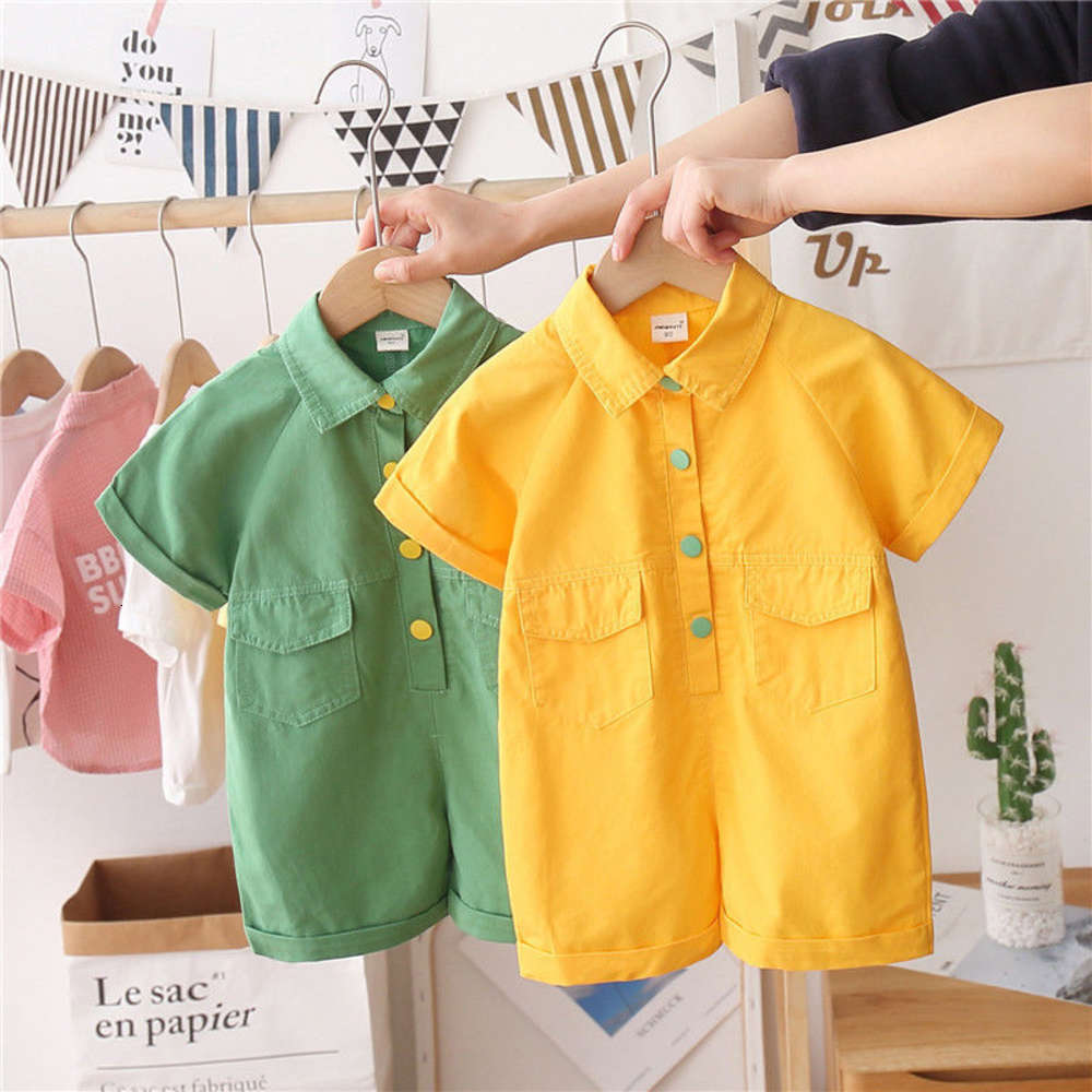 

Boys' and girls' one-piece summer clothes Korean baby cotton short sleeve middle small children's Khaki, White