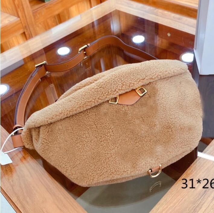 

202 Luxury Furry Waist Bags Fashion Women Crossbody Lamb Wool Waist Bag Autumn Winter Unisex Purses Medium Size High Quality Men & Women, White