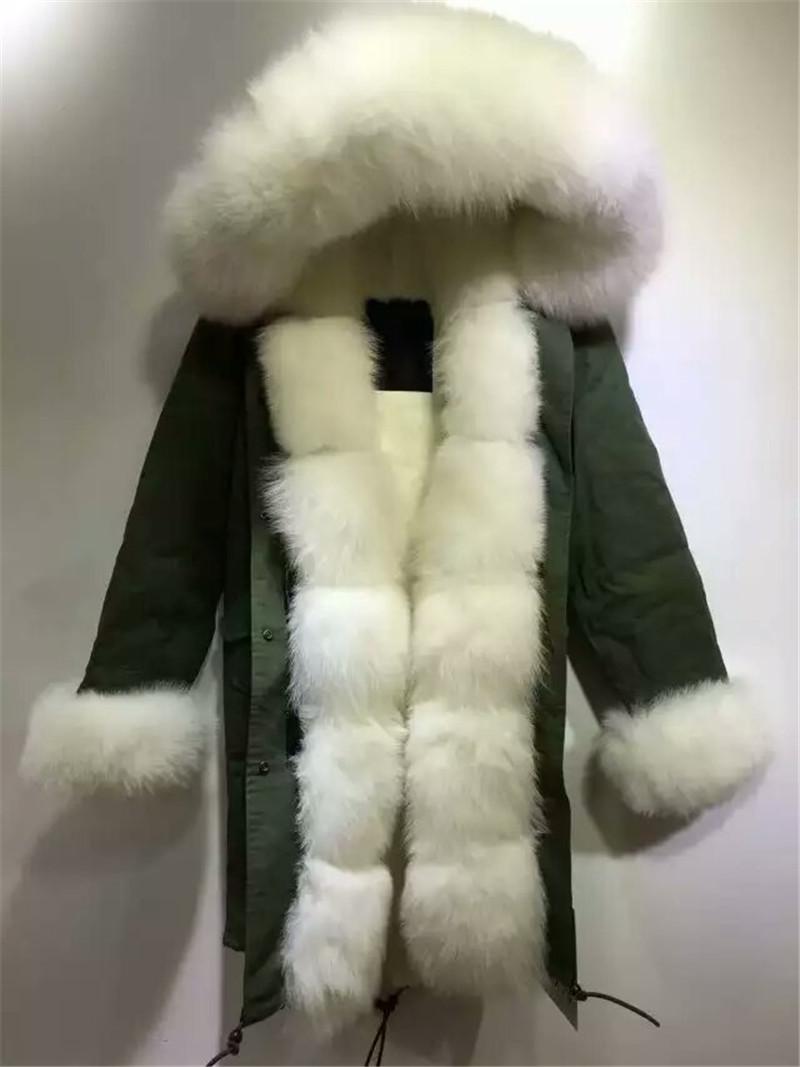 

Women's Fur & Faux Customized Style Winter Thick Warm Removable White Hood Collar And Sleeve, Real Parka Furs, Black