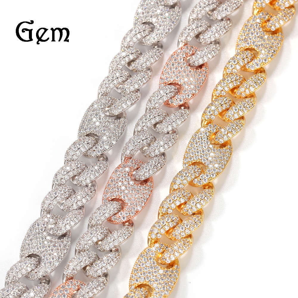 

16mm color matching AAA zircon Cuba Necklace summer new men's hip hop gold chain