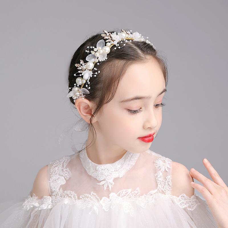 

Hair Accessories Girls' Pearls Head Flower Headband For Wedding Kid Tiara Ornament Wreath Band Headdress Jewelry Children's