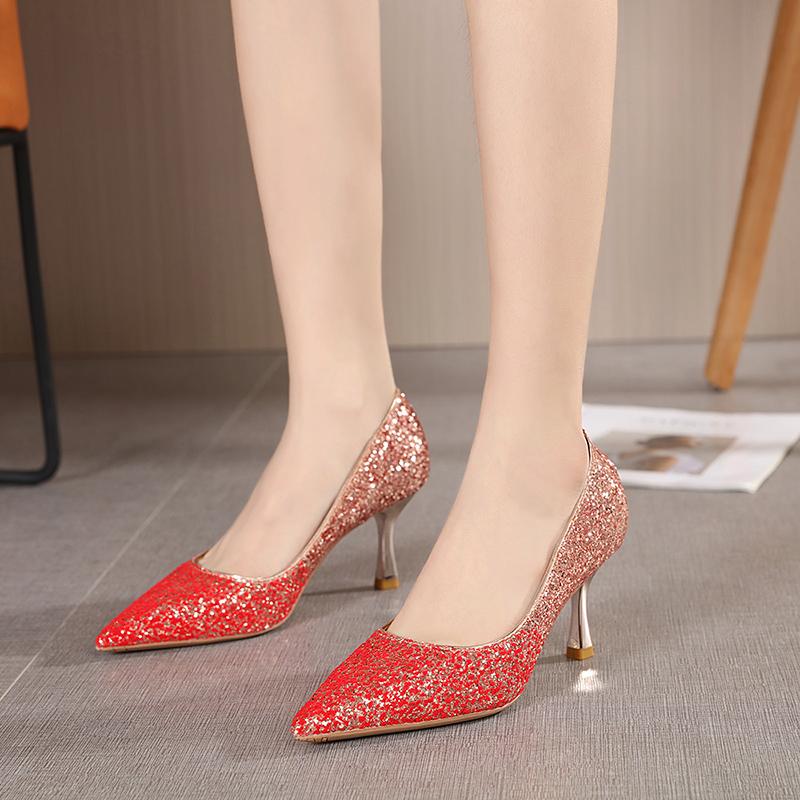 

Dress Shoes Women Pumps Sexy High Heels Gold Kitten Sliver Thin Wedding Ladies Bling Stiletto, Brown