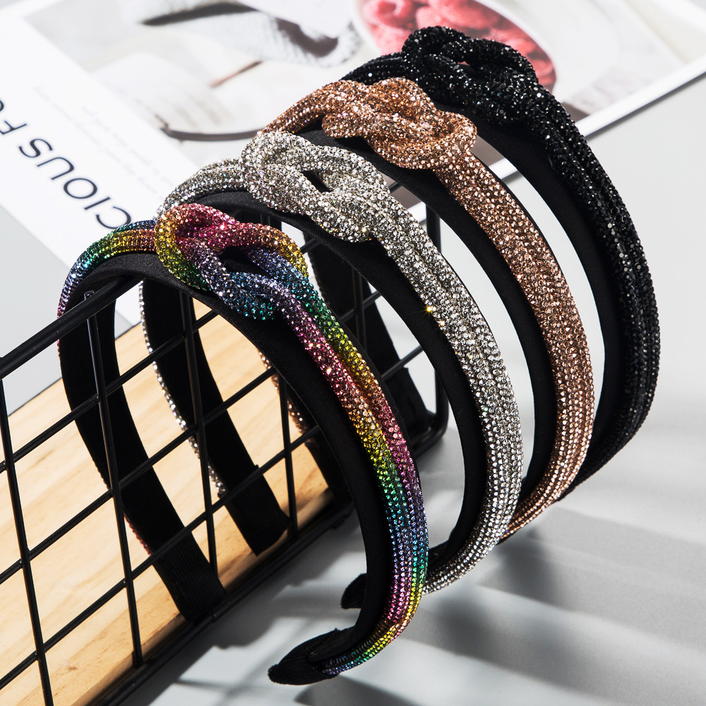 

Summer Hair band female color rhinestone knot catwalk wide edge headband