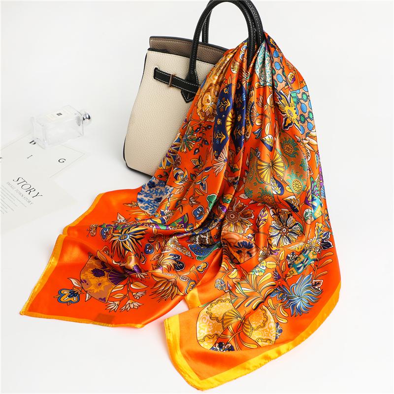 

Scarves 2021 Women Silk Scarf Lady Hair Band Large Headband Hijab Wraps And Shawl Female Foulard Neckerchief Square Bandana