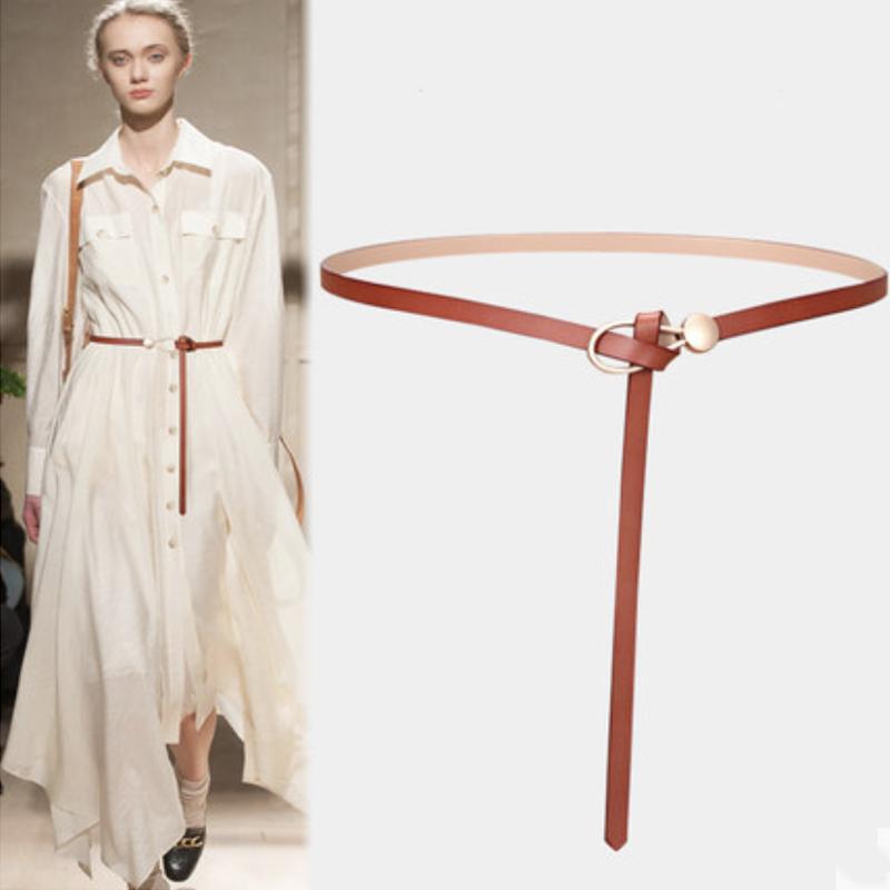 

Belts Designer For Women High Quality Genuine Leather Thin Belt Knot Dress Ceinture Femme Long Waistband Cummerbunds Cinto, Black