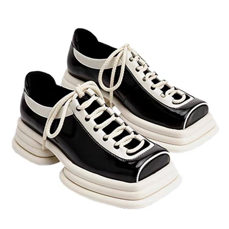 

Dress Shoes 2021 Women Mid Heel Mary Jane Lace-up Leather Color Matching Square Head Thick Bottom Temperament Ladies, Black