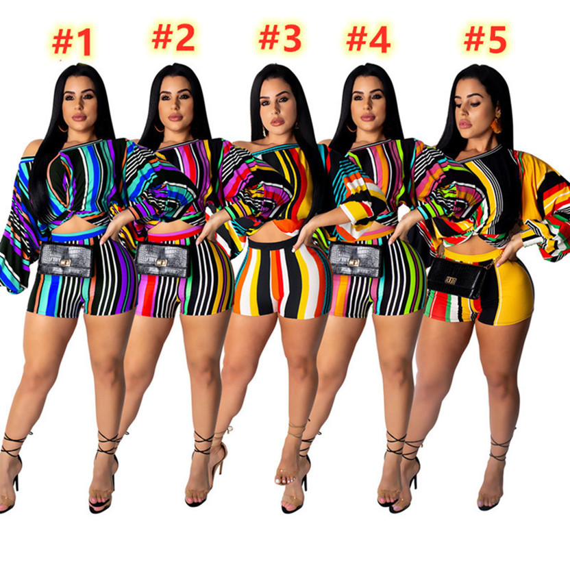 

Summer Women two pieces set plus size 3X outfits tracksuits sweatshirt top+shorts two piece set casual sportswear stripe sweatsuits 4479, Mix color