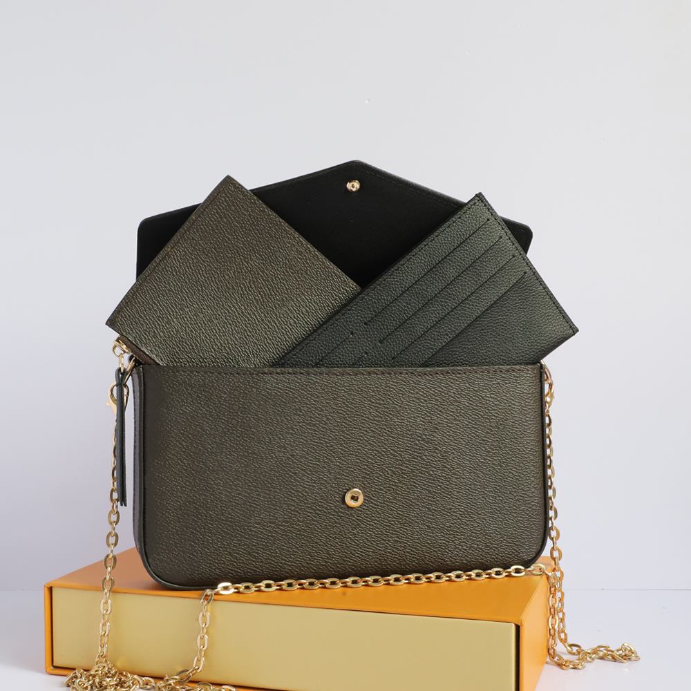 Haute qualité 3pcs ensemble femmes sacs à bandoulière POCHETTE FELICIE Messenger portefeuille chaîne sangle sac à bandoulière dames rabat sac à m