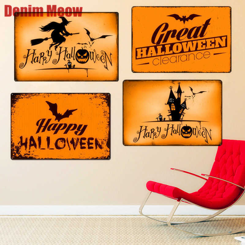 

Happy Halloween Vintage Metal Tin Signs Home Bar Pub Party Decorative Plates Pumpkin Wall Stickers Witch Iron Art Poster N232