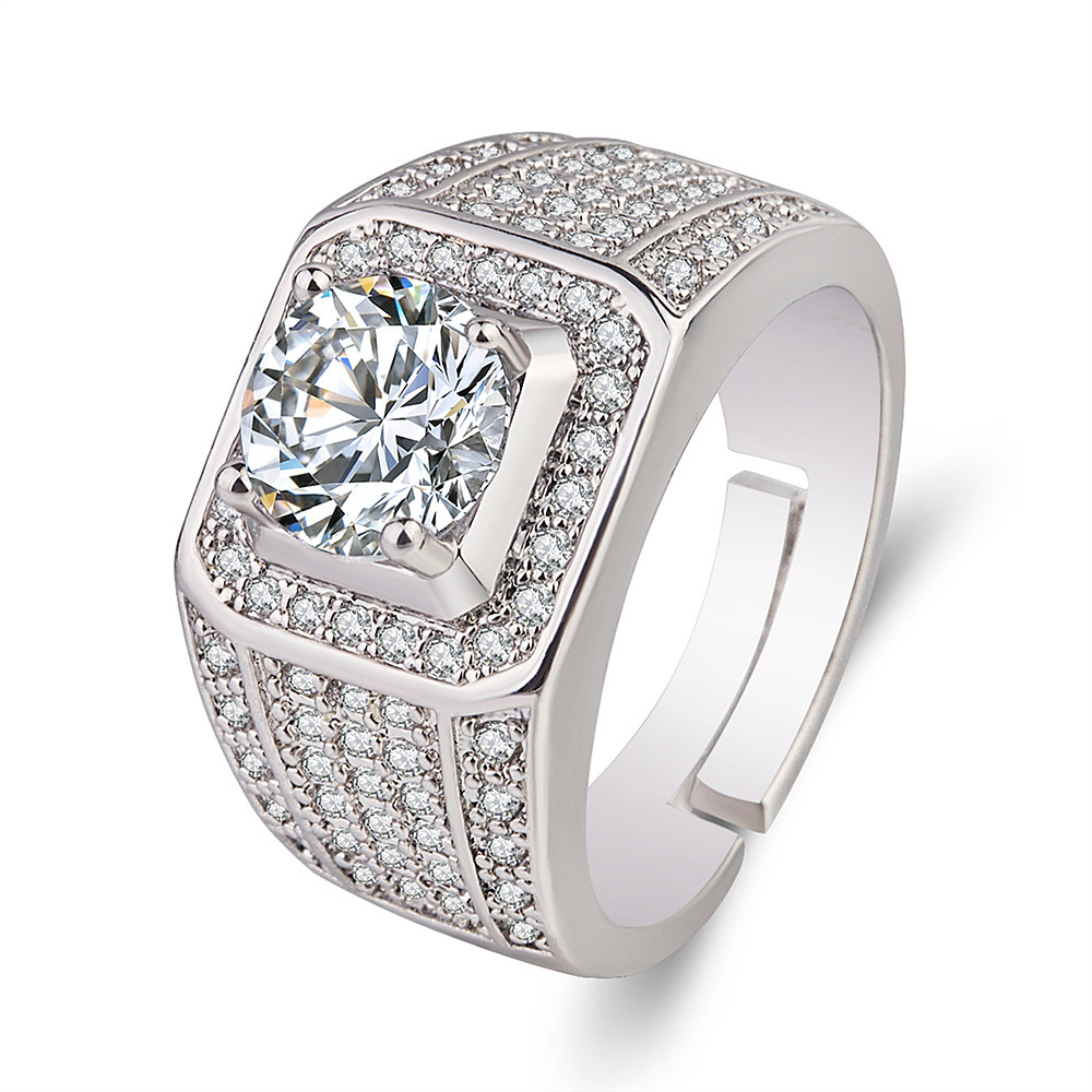 European and American Fashion High-End European and American Exaggerated Cross-Border Mens Full Diamond Fashion Ring Open Mouth Korean Style-image-666691731