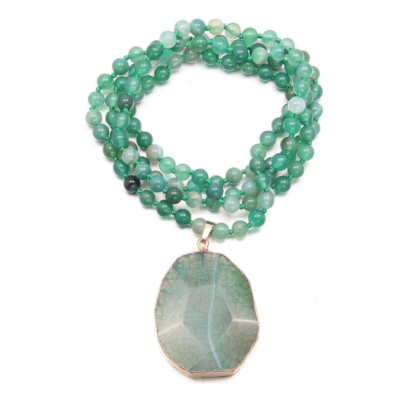 

Pendant Necklaces 6mm Round Agates 36x50mm Length 90cm-Green Necklace Beaded Charm Accessory Jewelry