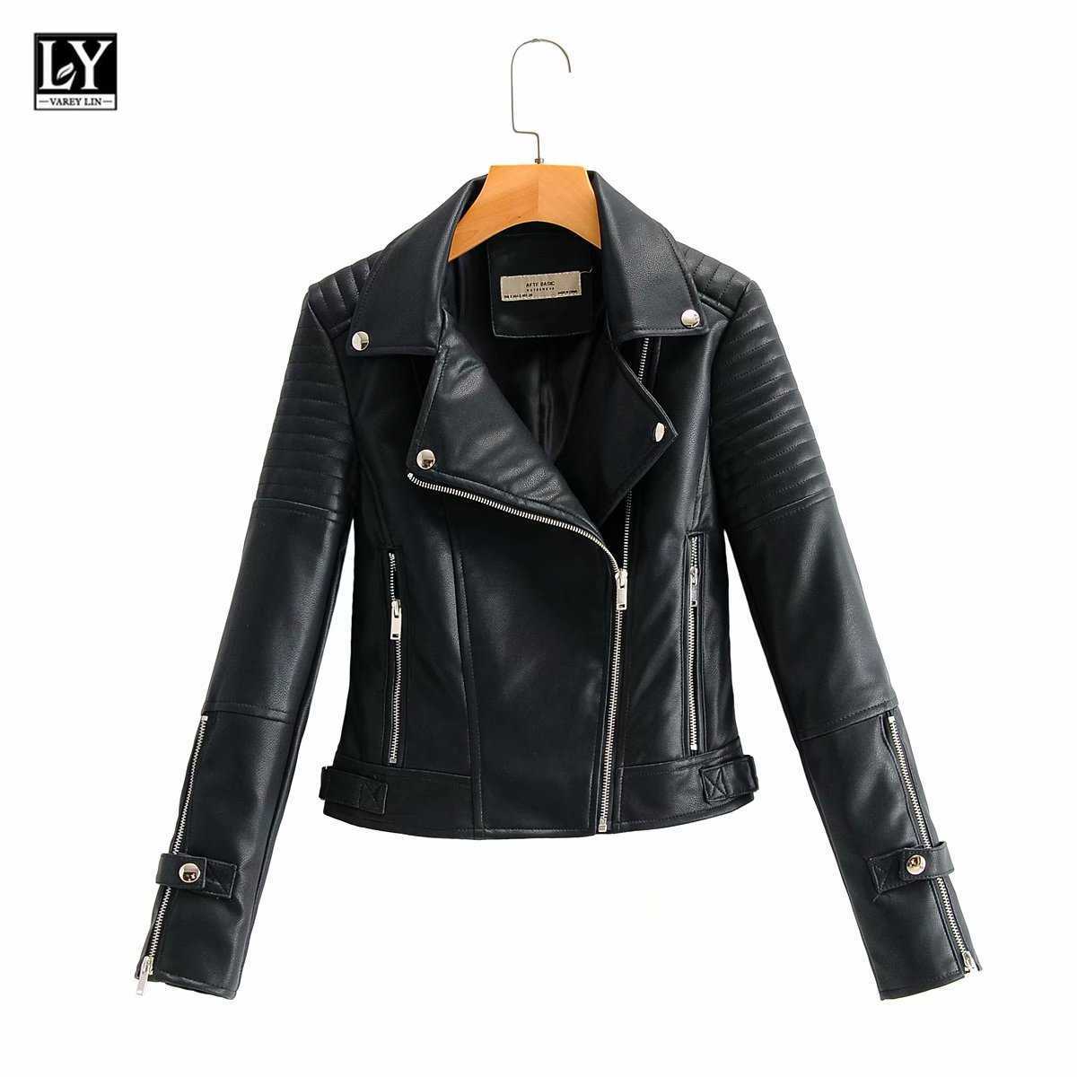 

LY VAREY LIN Autumn Winter Biker Motorcycle Jackets Soft PU Leather Slim Short Women 210526, Pink