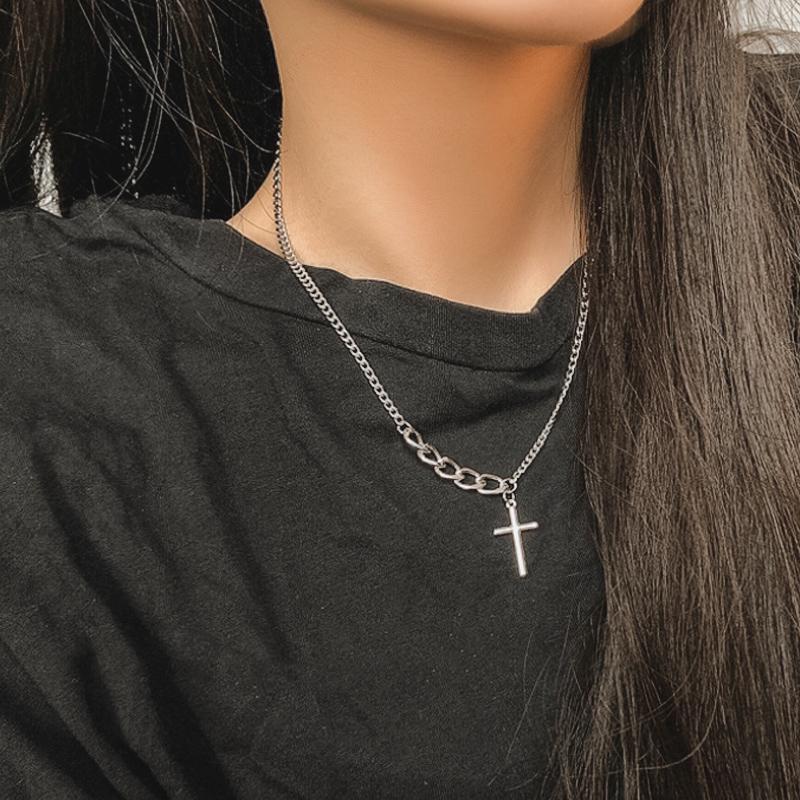 

Pendant Necklaces Fashion Christian Cross For Women Men Chain Silver Colour Chokers Simple Jewelry Necklace Gifts