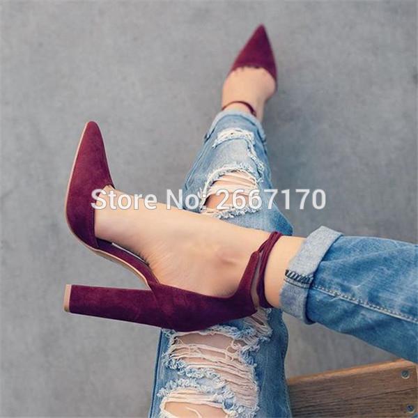 

2021 New Fashion Talons Army Green Gray Black Red Sexy Pointed Toe Party Dress Shoes Woman Faux Suede Block Heels Lace Up Pumps