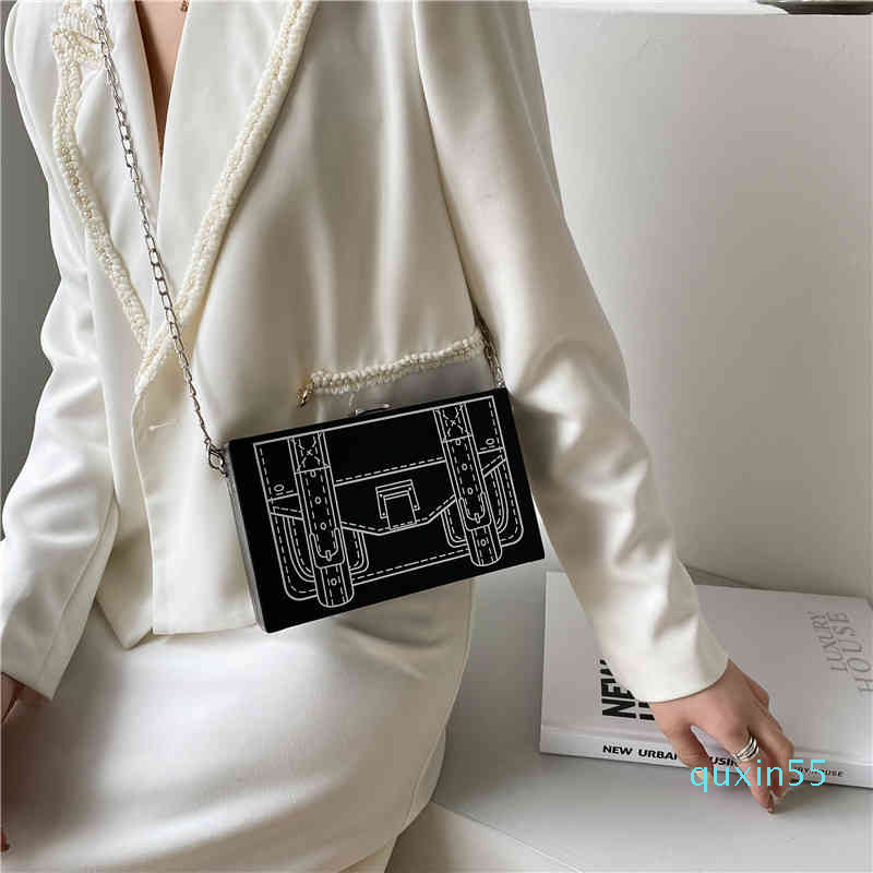 

Box Handbag Fire Chain High Quality Crossbody Tas Digner Female Hard Shell Tas Purse, Black shoulder bag