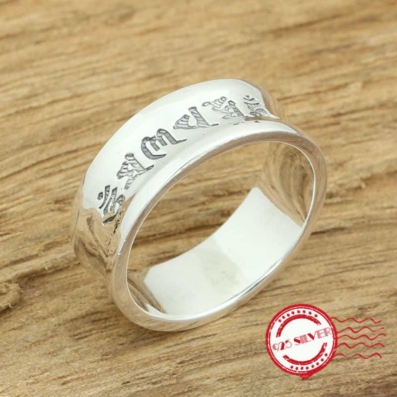 

Cluster Rings S999 Sterling Silver Men's Ring Fashion Jewelry Handmade Retro Personality Style 6 Words Mantra Shape 2021 Lover's Gift