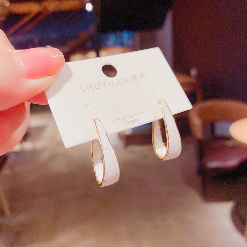 

Dangle & Chandelier Fashionable And Simple U-shaped Earrings With White Dripping Oil 2021 Trend Women's Exquisite Jewelry For Women