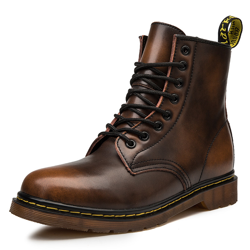 Dress Shoes Coturno Women Leather shoes High Top Fashion Winter Warm Snow Dr. Motorcycle Boots Brown Couple Unisex boots DLM3