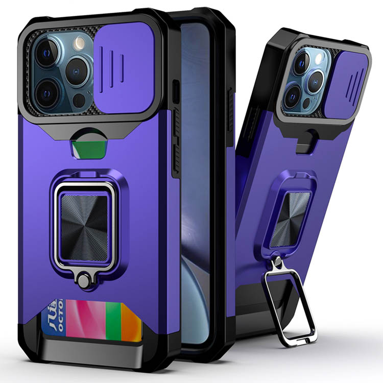 

Hybrid Magnetic Car Ring Holder Kickstand Shockproof 3in 1 Phone Case For iphone 13 12 11 Mini Pro Max A, Black