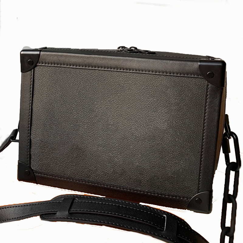 

5A Top Quality Box-package Bags Men Soft Trunk Fashion Casual Canvas Leather Cross-body Chains Zipper Versatile Shoulderbag With Box B061-1 (44730 55700) BAG0001, Black&canvas 44730