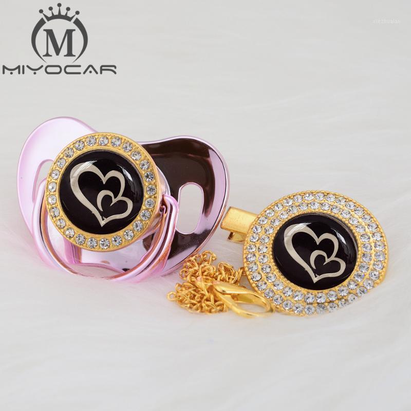 

MIYOCAR Gold silver lovely two heart beautiful Gold bling pacifier and pacifier clip BPA free dummy bling unique design GH-081