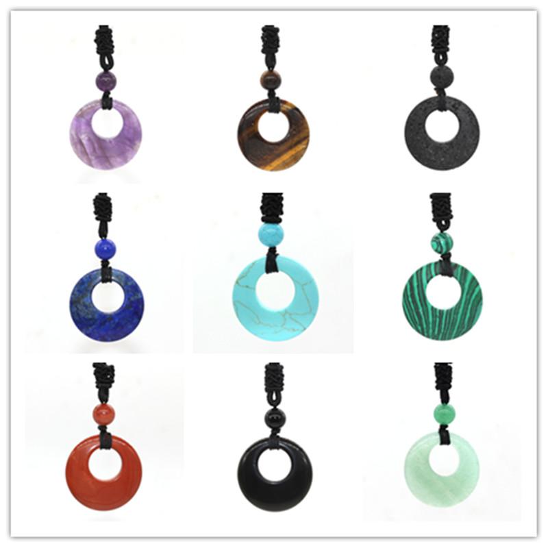 

Pendant Necklaces Trendy-beads Silver Plated Round Hollow Tiger Eye Stone Lapis Lazuli Necklace Wit Small Beads Rope Chain Jewelry