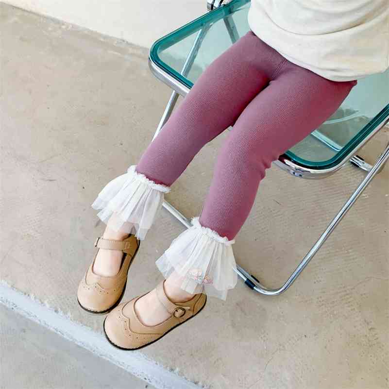 

Spring Autumn cute baby girls mesh sequin patchwork leggings Kids 4 colors all-match casual skinny pants 210708, Black