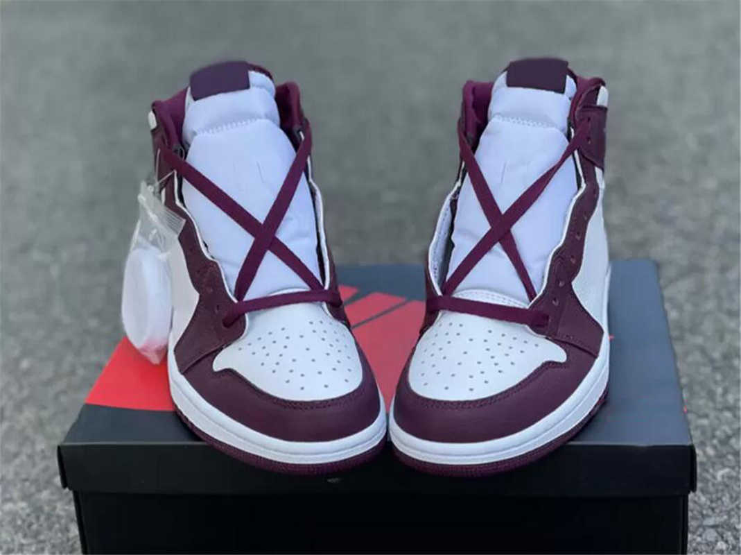 

2021 Release 1 High OG Bordeaux Outdoor Shoes Men Women White Metallic Silver Hand Crafted 555088-611 Sports Sneakers Size 36-47