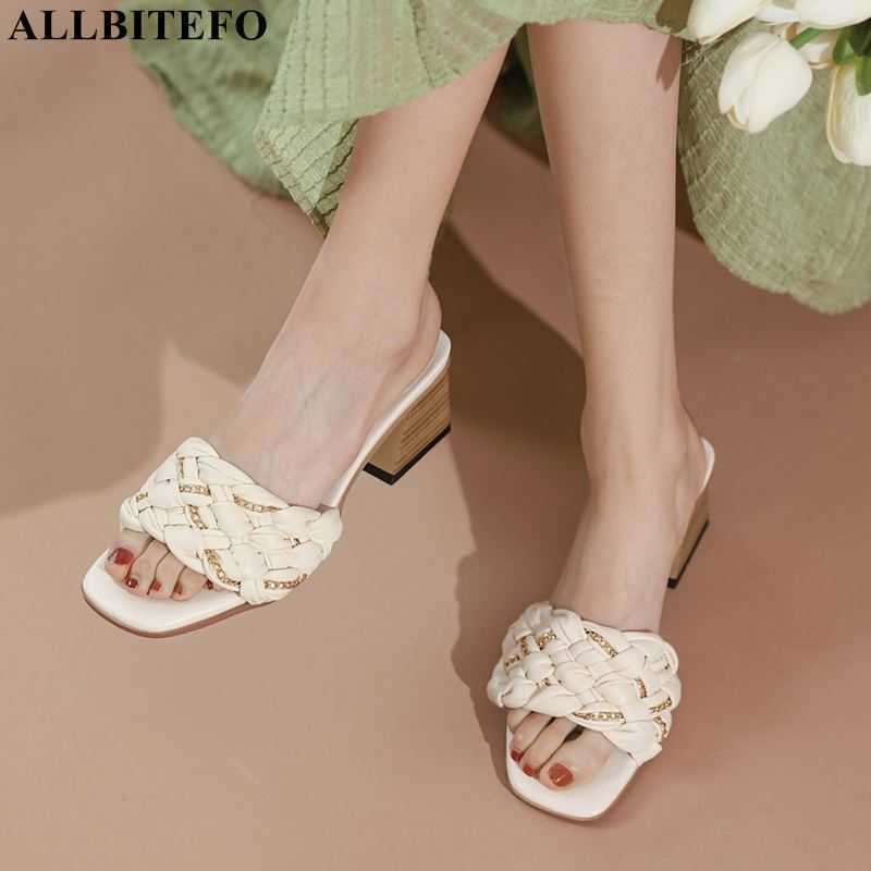 

ALLBITEFO size 33-41 Weave Chain Design Genuine Leather Sheepskin Insode Women Sandals Shoes Summer Beach Slippers Flip Flops 210611, As picture