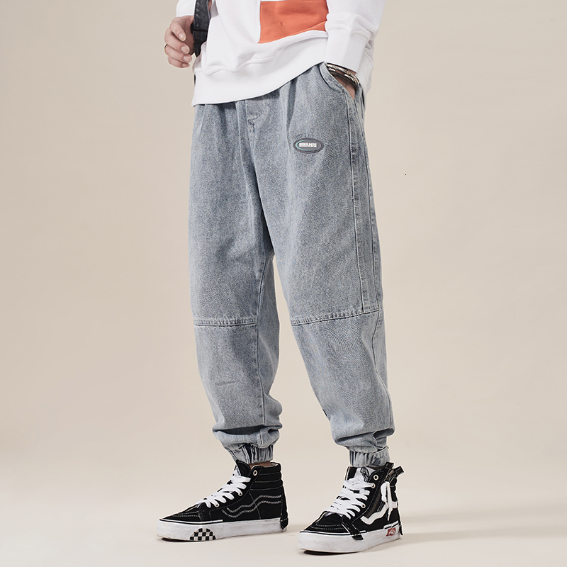 

2021 New Japanese Vintage Fashion Men Jeans Retro Blue Loose Fit Wide Leg Harem Baggy Trousers Streetwear Hip Hop Joggers Cargo Pants Q8mx