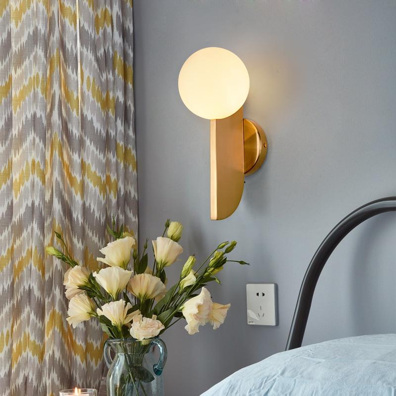 

FSS Nordic Creative Wall Lamp Milky White Glass Ball Bedroom Bedside Mirror Front Corridor Aisle Decorative Wall Lamp