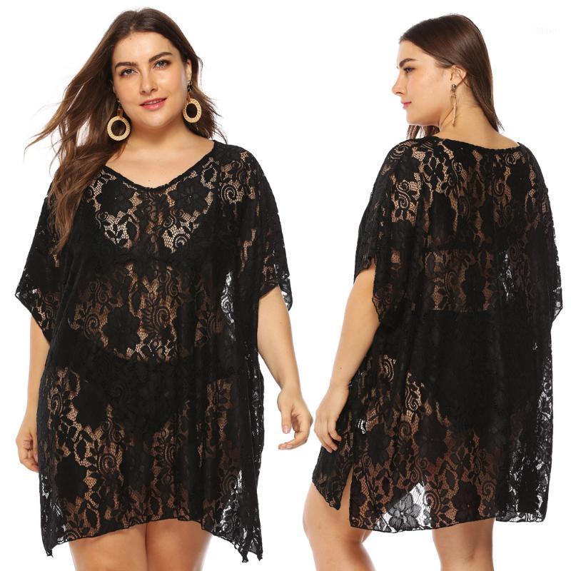 

Women's Swimwear 2021 Sexy Cover Up Plus Size Bikini Women Swimsuit Cover-up Beach Bathing Suit Wear Knitting Mesh Dress, 19140 black