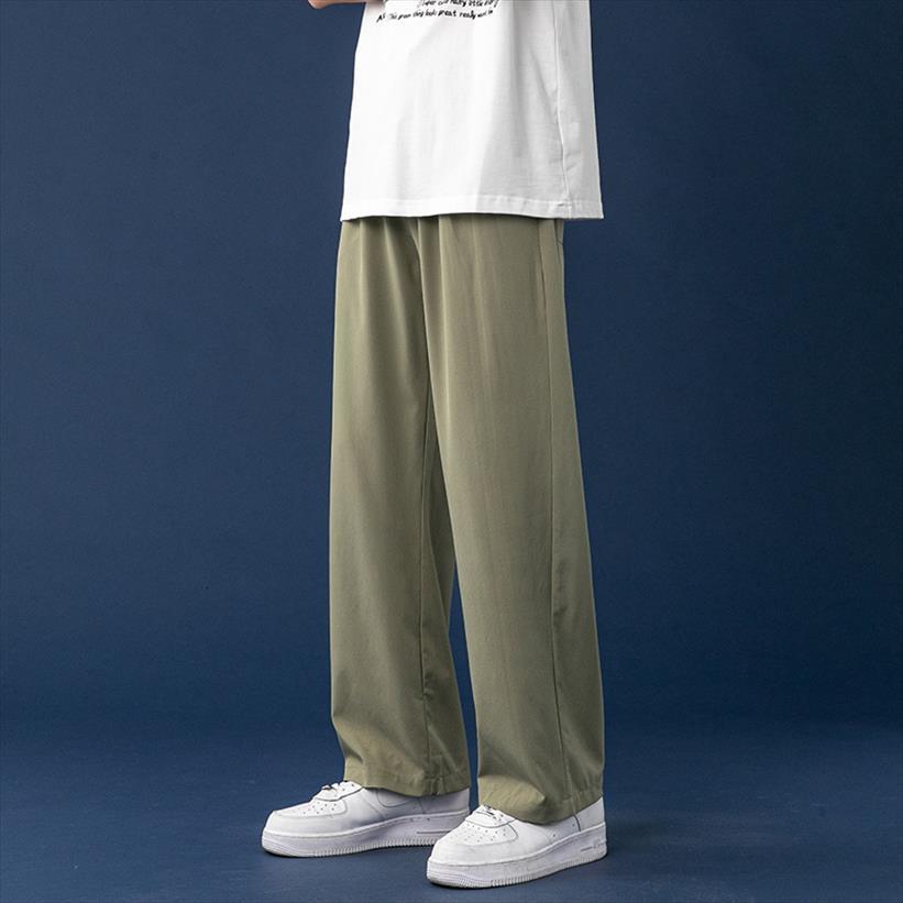 

summer cool silk straight thin women pant light wild leg oversize trousers solid color male clothing korean streetwear, Black
