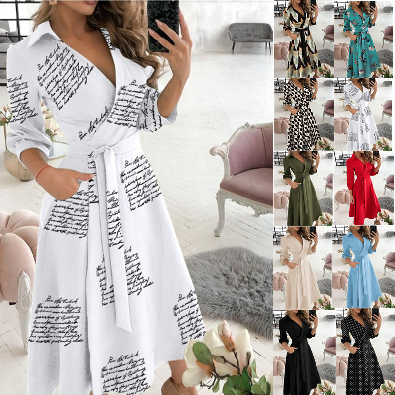 Women's Long Sleeve V-Neck Print Dress 2022 Spring/Summer New-image-751058472