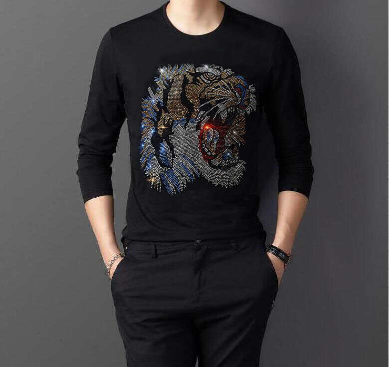 

2021 New Long Diamond Fashion Brand Rock of the Men Tshirts T-shirts Tops Excellent Quality Hot Drill T-shirt Streetwear t Great Shirt Si Ti, Sky blue