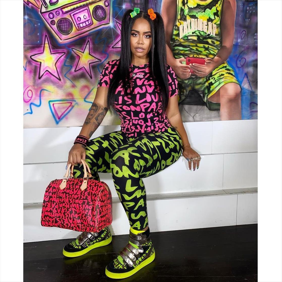 

vavcy summer suit full letters womenpant t shirt lounge set, White