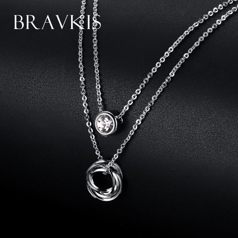 

Pendant Necklaces BRAVEKISS Retro Luxury CZ Crystal Double Layer Necklace Women Round Circle Charm Choker With Chains BUN0119