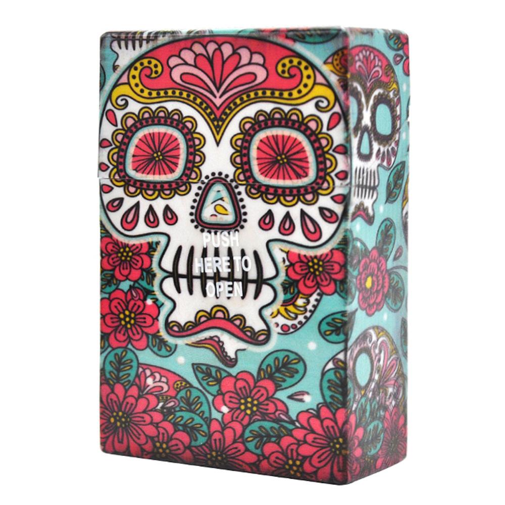 

Latest Creative Skull Head of Ghost Printed Cigeratte Case Mix Color portable Plastic box Push Here to Open