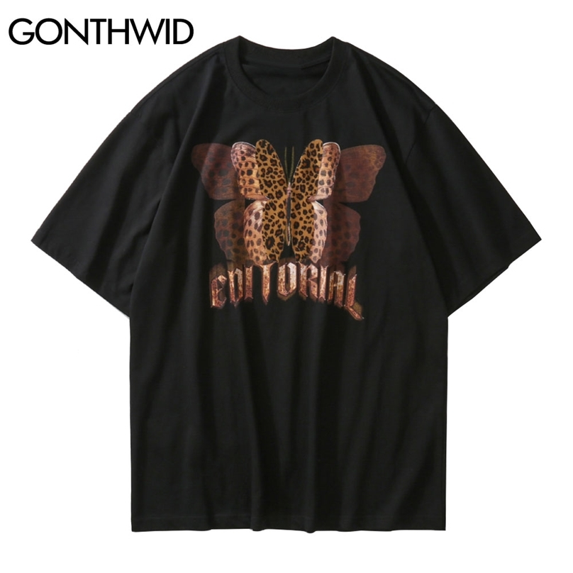 

Tees Shirt Casual Harajuku Hip Hop Men Gothic Leopard Short Sleeve T-Shirt Cotton Streetwear Loose Tops 210602, Black