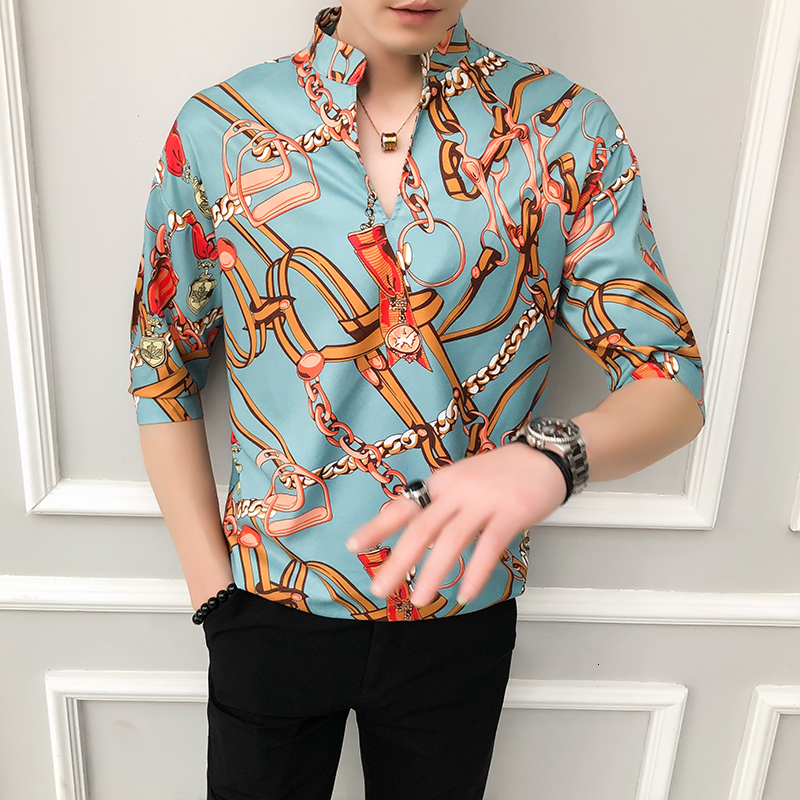 

New Novo Vintage Imprimir Camisas Soltas Para Roupas Masculinas 2021 Simples Gola Meia Manga Casual Blusa Homme Streetwear Pullovers Sya4, Blue