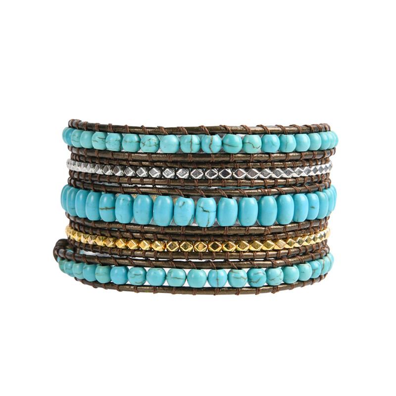 

Tennis Boho Handmade Bracelet Natural Stone Vintage Leather 5 Wrap For Women And Gifts