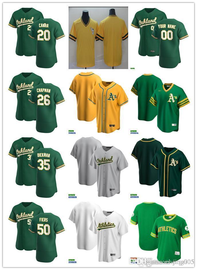 

Men Women Youth 20 Mark Canha 26 Matt Chapman 35 Jake Diekman 50 Mike Fiers Custom Baseball Jersey Blank white green yellow, Blue;black