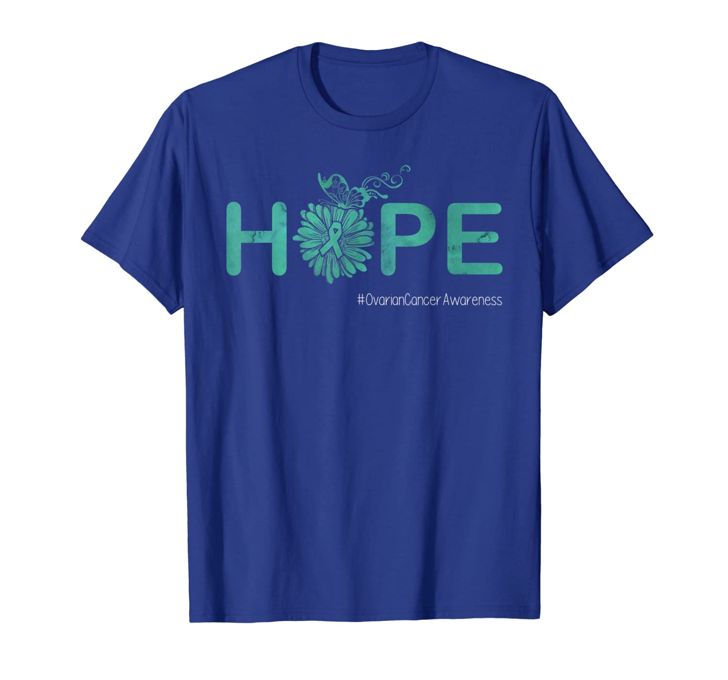 

Hope Butterfly Ribbon Ovarian Cancer Awareness Tshirt Gifts, White;black